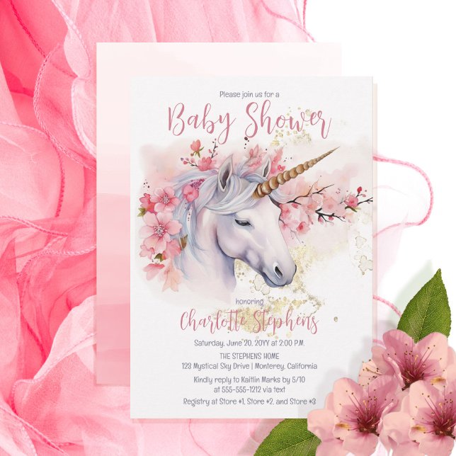 Invitación Unicornio místico | Chica Floral Rosa Baby Shower (Subido por el creador)