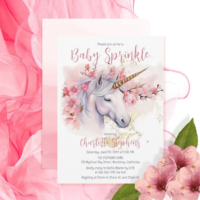 Invitación Unicornio místico | Chica floral rosado Infantil S (Subido por el creador)