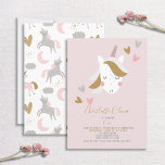 Invitación Unicornio moderno de color rosa oscuro primer cump<br><div class="desc">Cuando estaba investigando las tendencias fiestas, simplemente me enamoré de la idea de un diseño de unicornio silencioso, ¡y este es el resultado! ¡Es tan lindo, y espero que te guste tanto como yo! Diseño sencillo, esta invitación a la fiesta de primer cumpleaños presenta un unicornio con corazones, y una...</div>