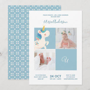 Invitación Unicornio • Monograma alfabeto Cumpleaños de bebé