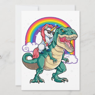 Invitación Unicornio montando T rex Dinosaurio niños niñas ho