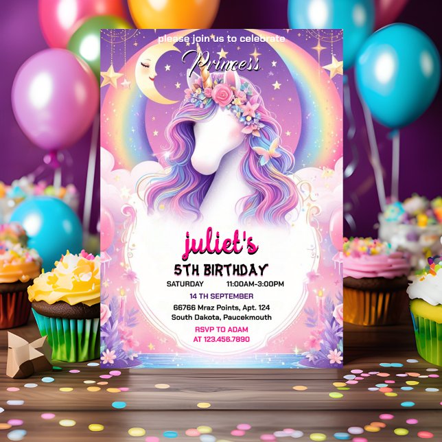 Invitación unicornio rosa morado lindo (Subido por el creador)