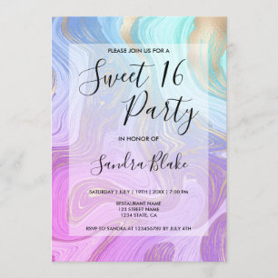 Invitación Unicornio rosa pastel mármol líquido Girly moderno