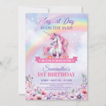Unicornio rosa pastel y arcoiris primer cumpleaños