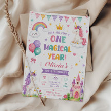 Unicornio Rosa Púrpura Un Año Mágico Cumpleaños 1