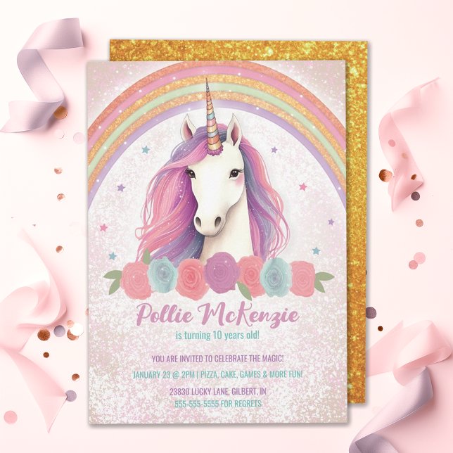 Invitación Unicornio rosa único, Rosas, fiesta de cumpleaños  (Subido por el creador)
