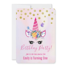Unicornio rosado de moda con fiesta de cumpleaños