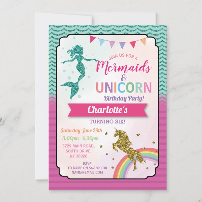Invitación Unicornio y el cumpleaños del chica de las (Anverso)
