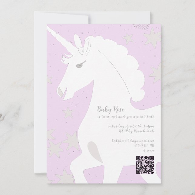 Invitación Unicornio y Estrellas (Reverso)