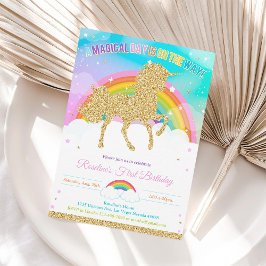 Invitación Unicornio y Invita de cumpleaños de Rainbow Pastel