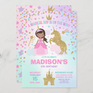 Invitación Unicornio Y Princesa Invitan A Un Cumpleaños Mágic
