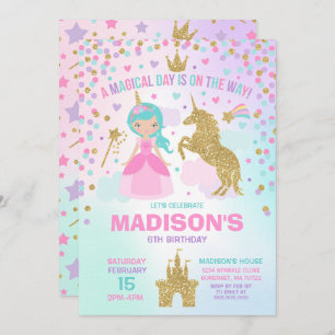 Invitación Unicornio y princesa Invitation Magical Birthday