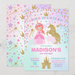 Invitación Unicornio y princesa Invitation Magical Birthday