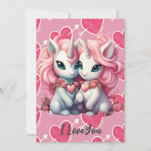 Invitación Unicornios Bebés Lindos Pareja para Regalo del Día
