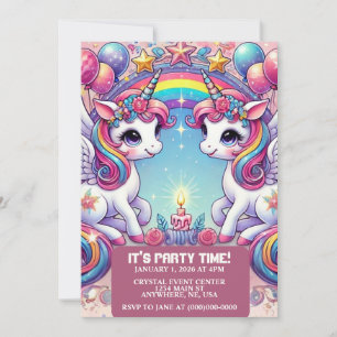 Invitación Unicornios de la Realeza del Arcoíris