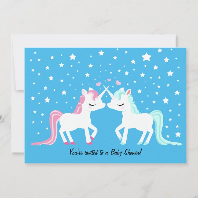 Invitación Unicornios en ducha de bebé enamorada (Anverso)