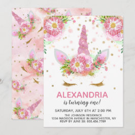 Invitación Unicornios en Flor Cumpleaños