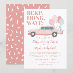 Invitación Unidad Chica Por Automóvil Rosa De Baby Shower