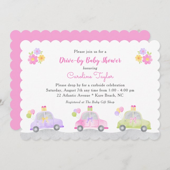 Invitación Unidad Cuta a Través de Coches y Arcos Chica Baby  (Anverso / Reverso)