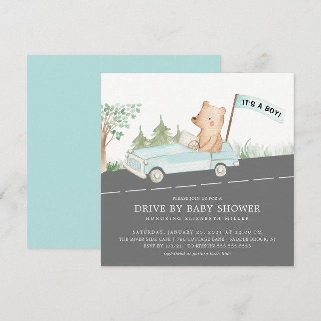 Invitación Unidad Cuta De Bear Boys Baby Shower (Anverso / Reverso)