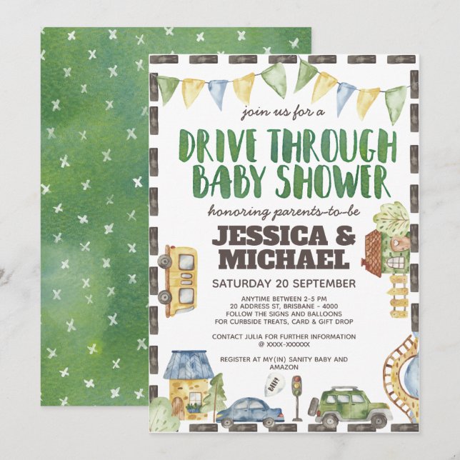 Invitación Unidad de acuarela a través de Baby Shower (Anverso / Reverso)