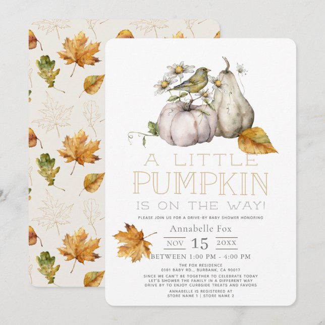 Invitación Unidad de acuarela Bird Pumpkin Fall por Baby Show (Anverso / Reverso)