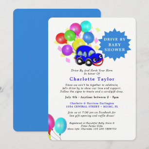 Invitación Unidad De Baby Shower Cute Car Blue Baby Boy