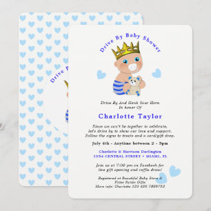 Invitación Unidad De Baby Shower Cute Prince Blue Baby Boy In