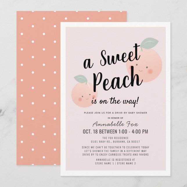 Invitación Unidad de Baby Shower Cute Sweet Peach Pink (Anverso / Reverso)