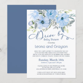 Invitación Unidad De Baby Shower Dusty Blue Watercolor Floral