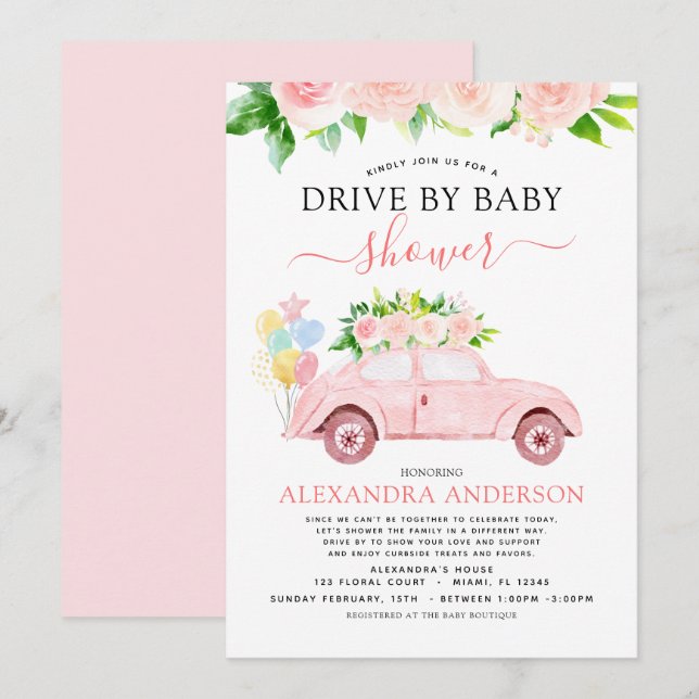 Invitación Unidad De Baby Shower Floral Rubor Pink (Anverso / Reverso)