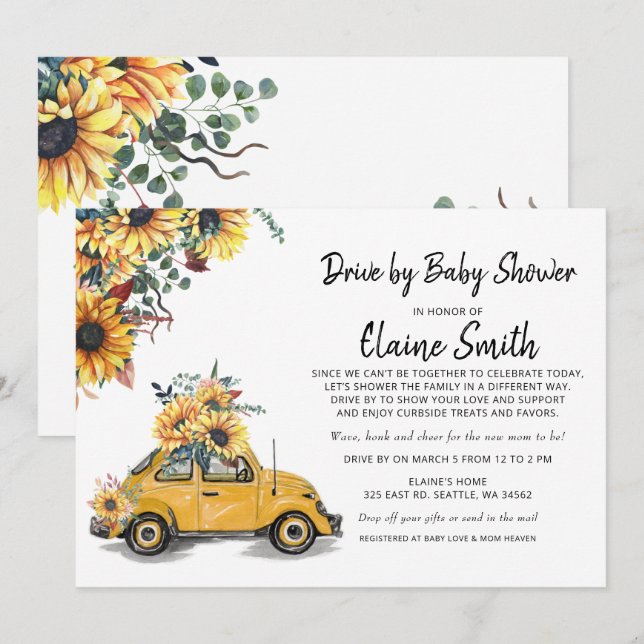 Invitación Unidad De Baby Shower Neutral De Género De Girasol (Anverso / Reverso)