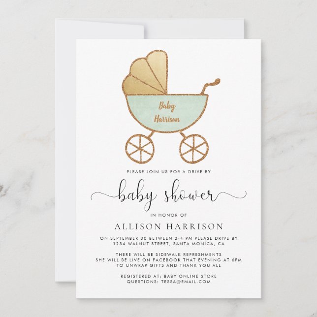 Invitación Unidad De Baby Shower Retro Carril Mint Green (Anverso)