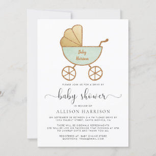 Invitación Unidad De Baby Shower Retro Carril Mint Green
