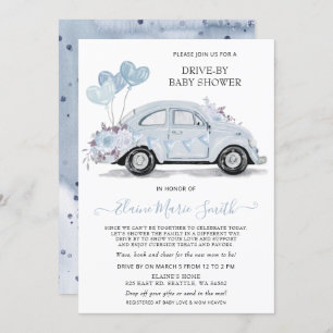 Invitación Unidad de Baby Shower Watercolor Floral Blue Car