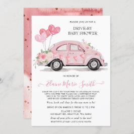 Invitación Unidad de Baby Shower Watercolor Floral Pink Car