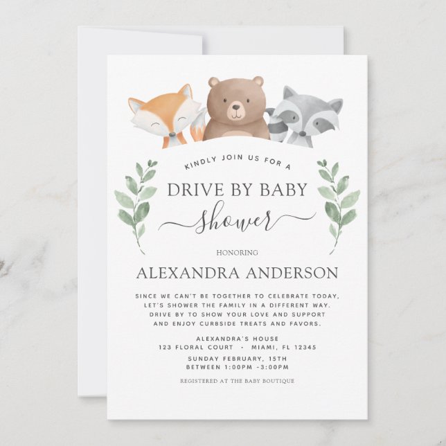 Invitación Unidad De Baby Shower Woodland Eucalyptus Greenery (Anverso)