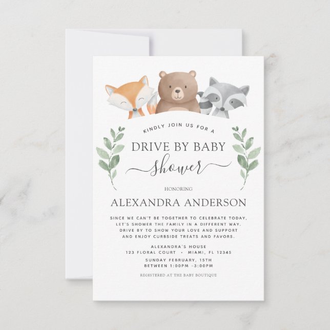 Invitación Unidad De Baby Shower Woodland Eucalyptus Greenery (Anverso)