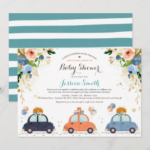 Invitación Unidad De Calabaza Azul Y Oro De Baby Shower