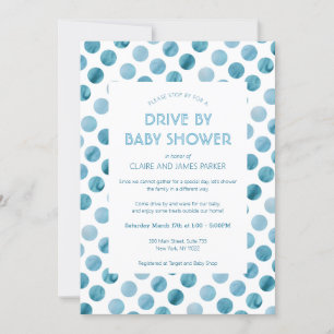 Invitación Unidad De Punto De Polka Azul De Acuarela Por Baby