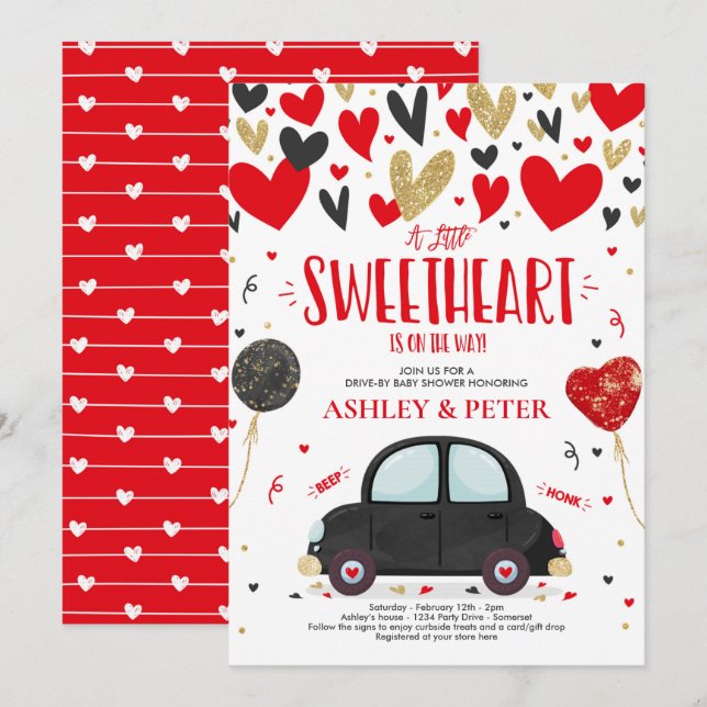 Invitación Unidad De Valentine Baby Shower SCariño Red Gold (Anverso / Reverso)