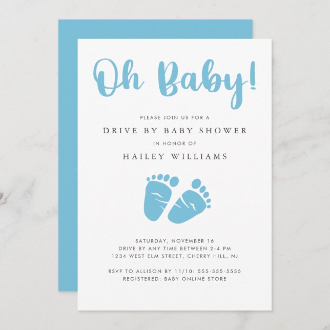 Invitación Unidad por Baby Shower | Oh Baby Boy Blue Baby Pie (Anverso / Reverso)