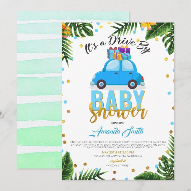 Invitación Unidad Tropical De Baby Shower Boy (Anverso / Reverso)