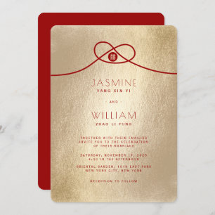 Invitación Unión de nudos rojos doble felicidad Boda chino