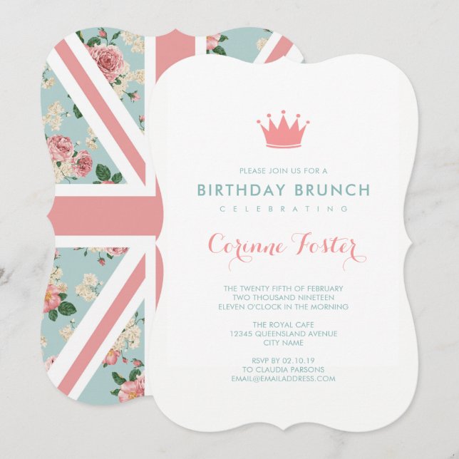 Invitación Unión de Rosas ingleses Jack Floral Cumpleaños (Anverso / Reverso)