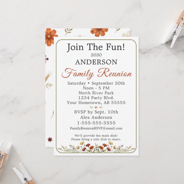 Invitación Unión Familiar de Flores Silvestres Rústicas Divié (Anverso/Reverso In Situ)