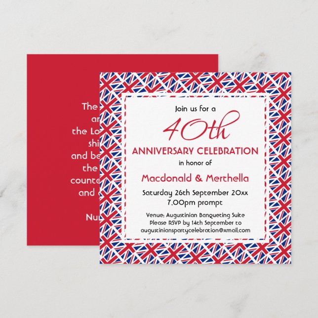 Invitación UNION JACK Celebración del aniversario del Persona (Anverso / Reverso)