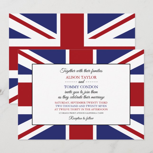 Invitación Union Jack Flag Boda británico (Anverso / Reverso)