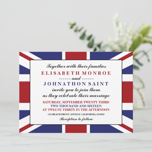 Invitación Union Jack Flag Boda británico (Anverso de pie)