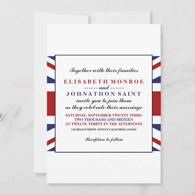 Invitación Union Jack Flag Boda británico (Anverso)